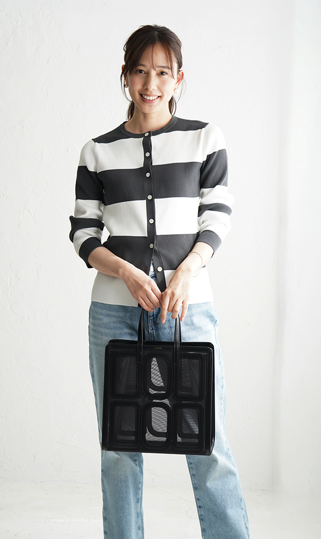 【アダワス】クルーネックボーダーカーディガン(２色展開）