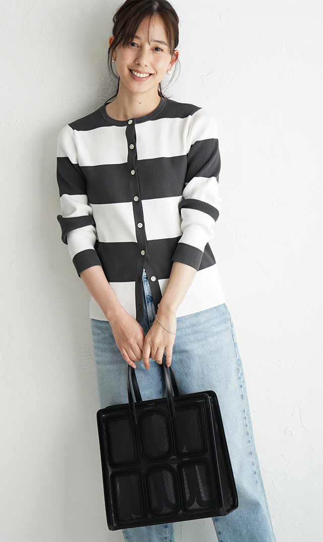 【アダワス】クルーネックボーダーカーディガン(２色展開）