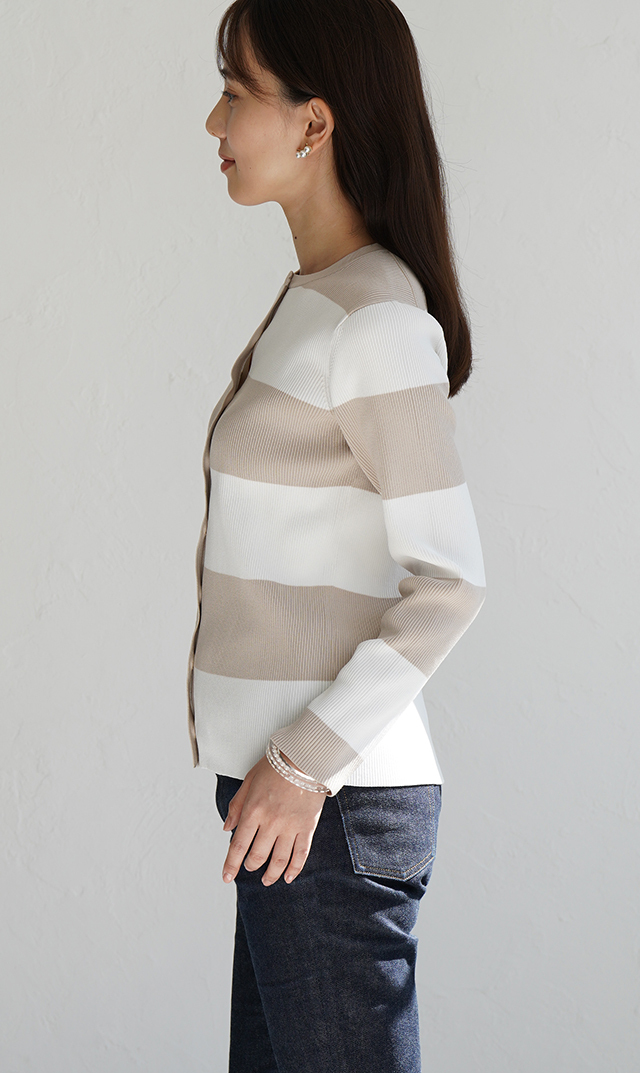 【アダワス】クルーネックボーダーカーディガン(２色展開）