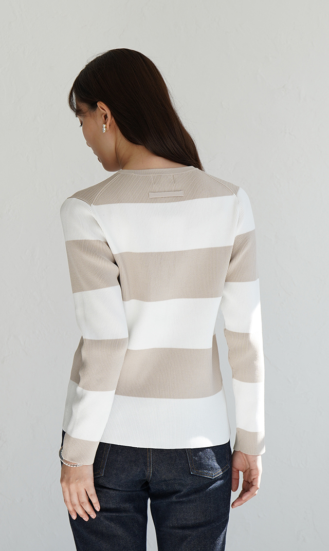 【アダワス】クルーネックボーダーカーディガン(２色展開）