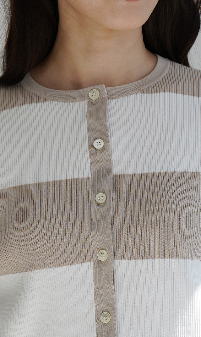 【アダワス】クルーネックボーダーカーディガン(２色展開）