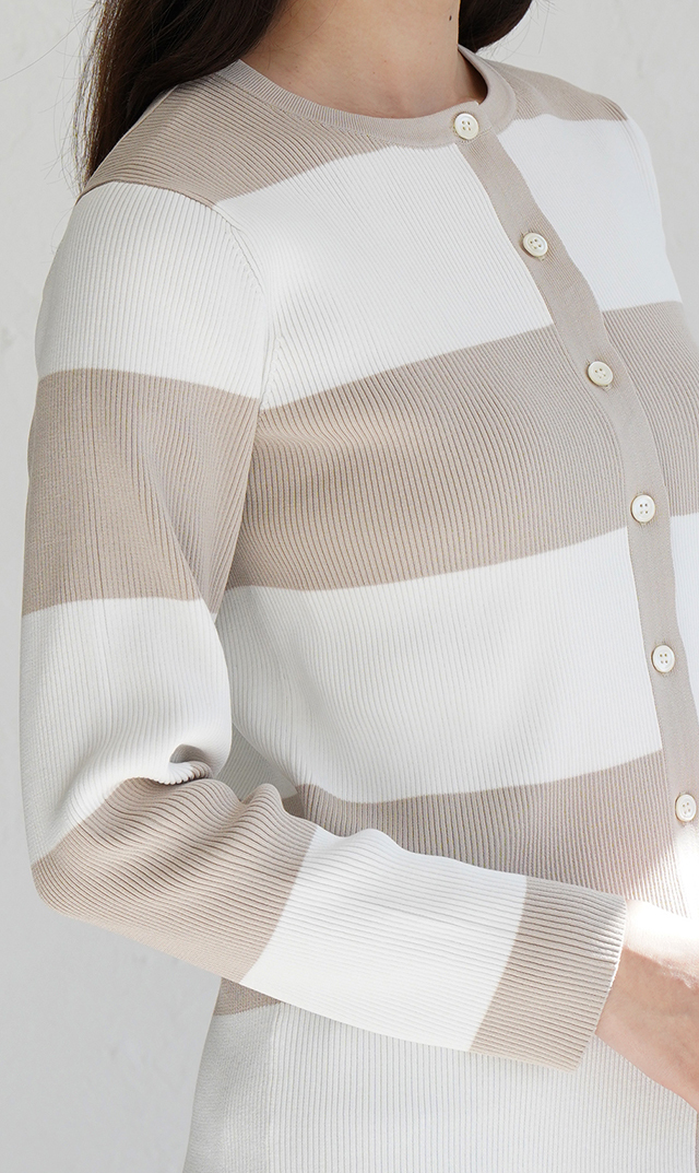 【アダワス】クルーネックボーダーカーディガン(２色展開）