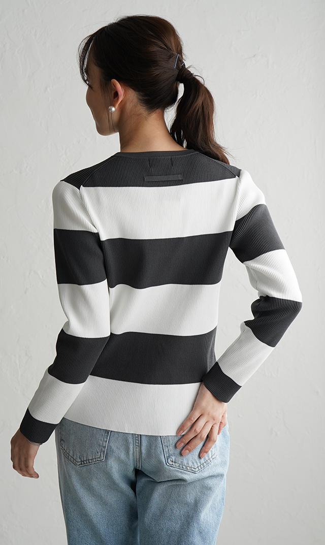 【アダワス】クルーネックボーダーカーディガン(２色展開）