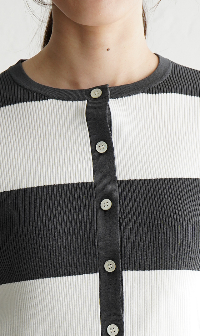【アダワス】クルーネックボーダーカーディガン(２色展開）