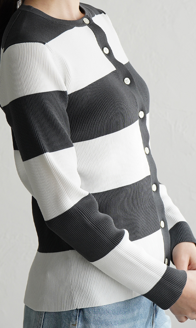 【アダワス】クルーネックボーダーカーディガン(２色展開）