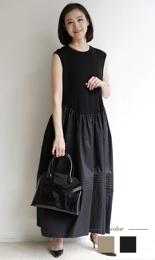 【アダワス】リブジャージードレス(２色展開）
