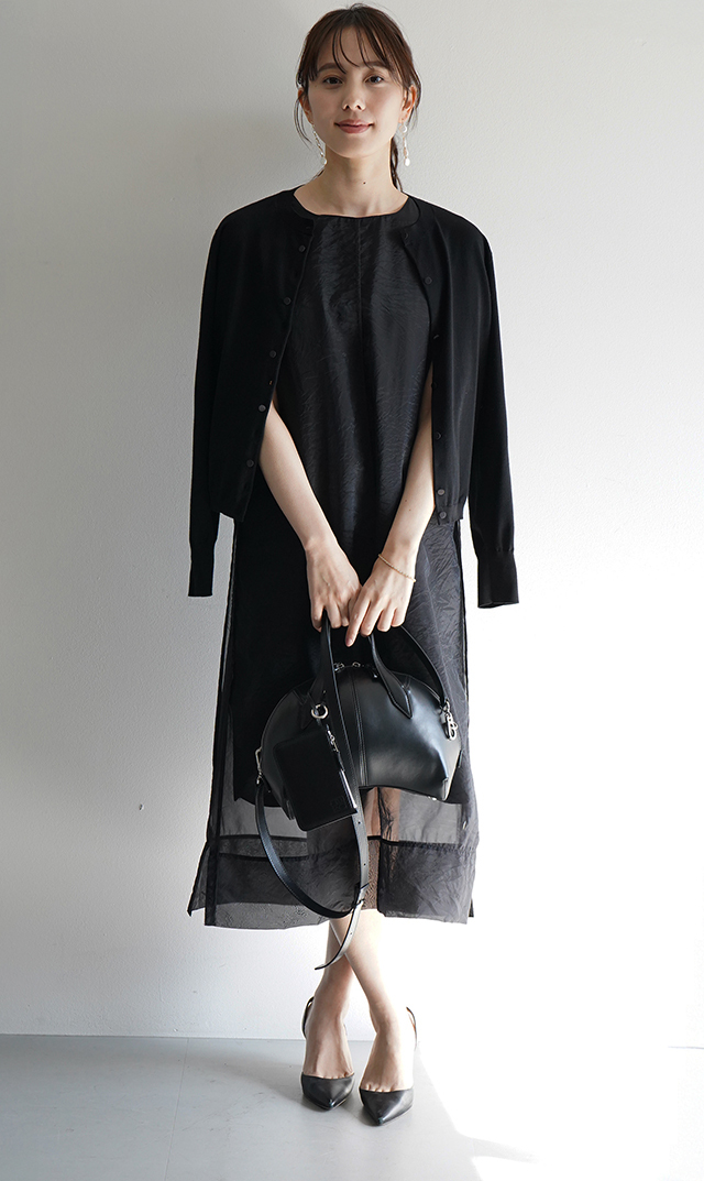 インポートボクギ曲線美ハンドバッグ黒白