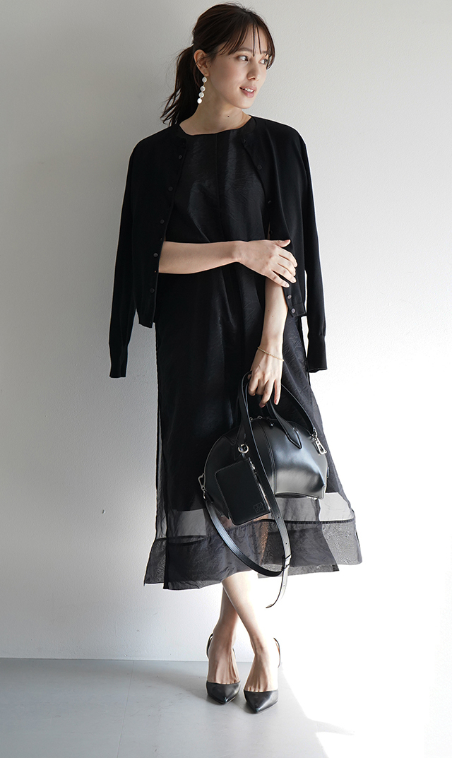 インポートボクギ曲線美ハンドバッグ黒白