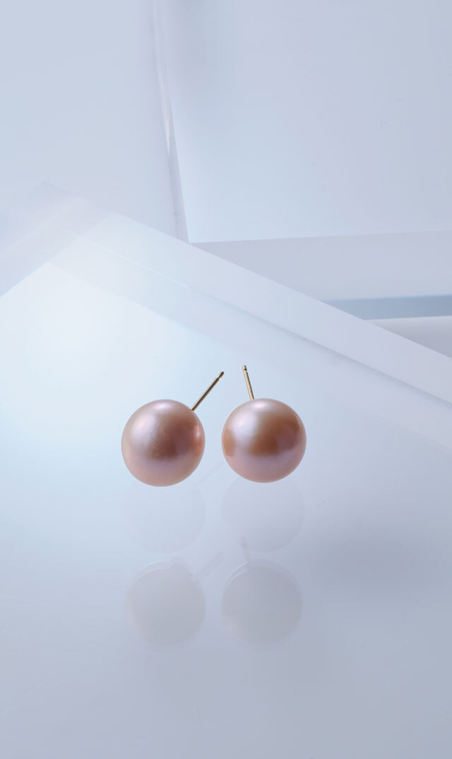 [パールフェア対象10％OFF]【ファンエンパイヤ】K18YG有核パールピアス(ピンク/13-14mm）