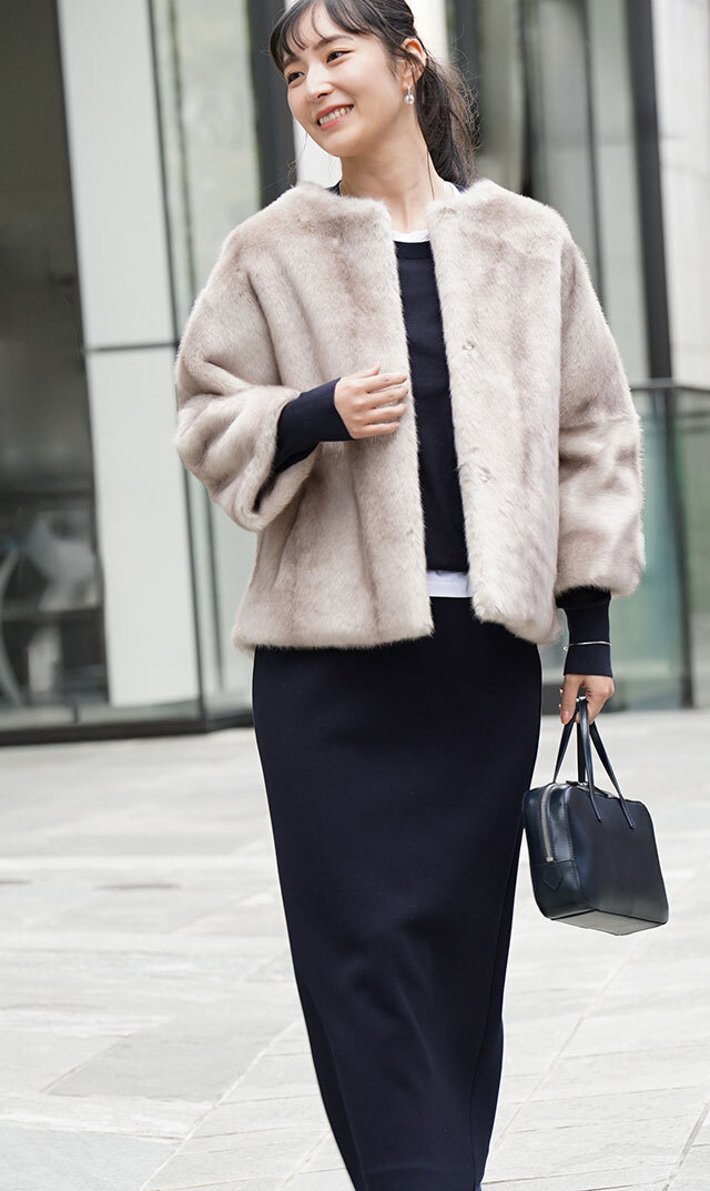 ハブレスCOLETTEファージャケット(グレー・ベージュ/黒3色展開）