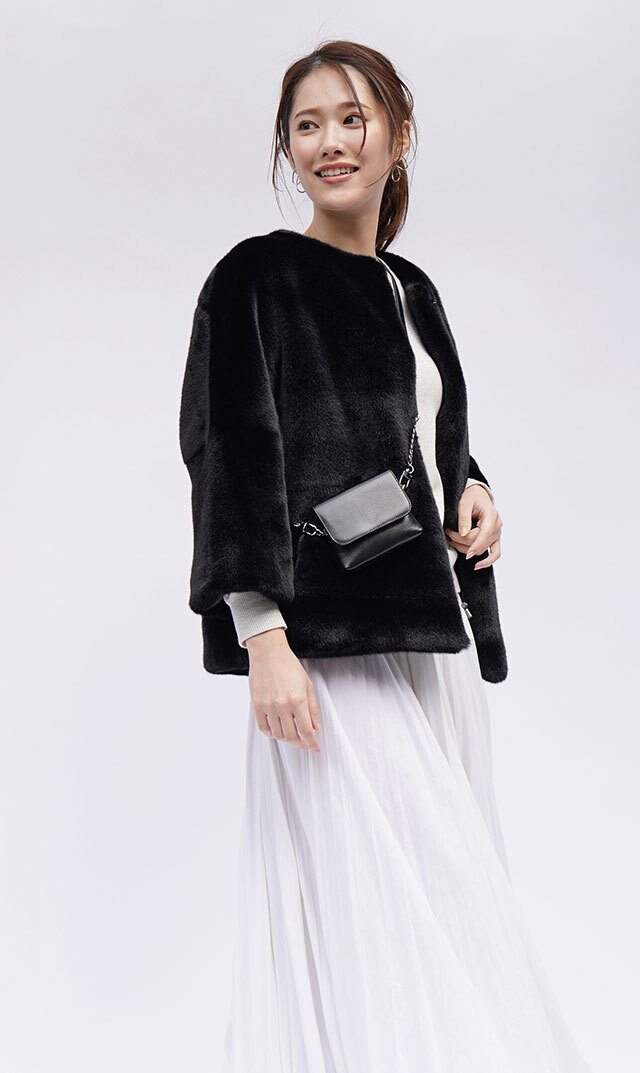 ハブレスCOLETTEファージャケット(グレー・ベージュ/黒3色展開）