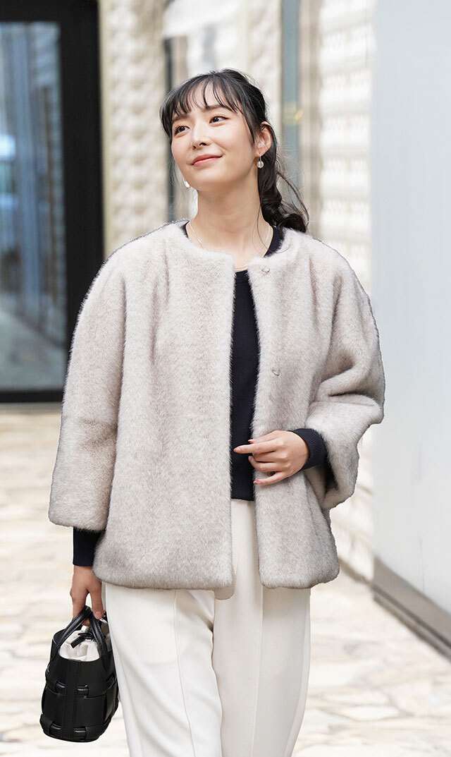 ハブレスCOLETTEファージャケット(グレー・ベージュ/黒3色展開）