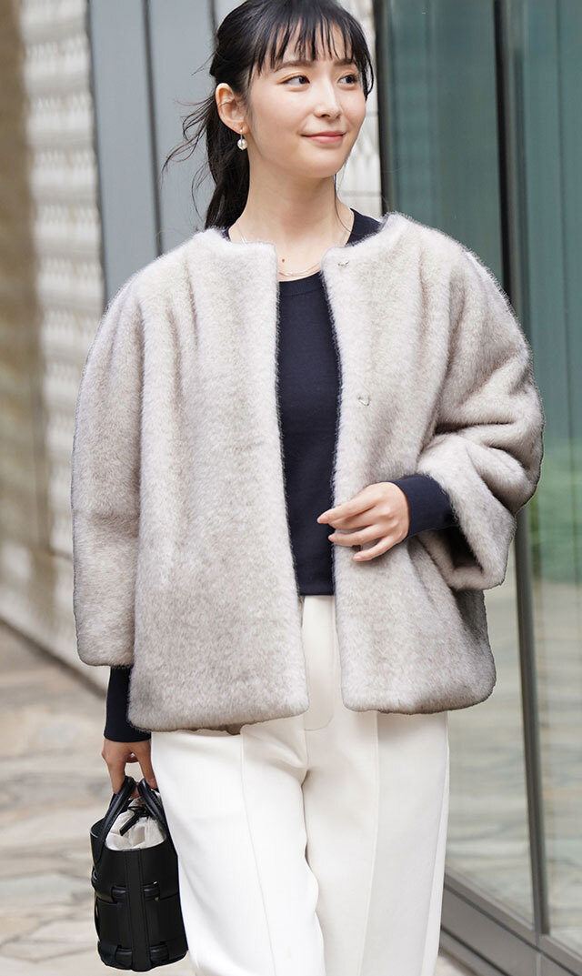 ハブレスCOLETTEファージャケット(グレー・ベージュ/黒3色展開）