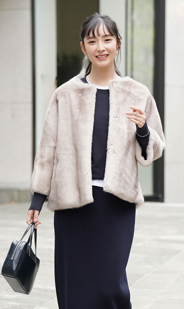 ハブレスCOLETTEファージャケット(グレー・ベージュ/黒3色展開）