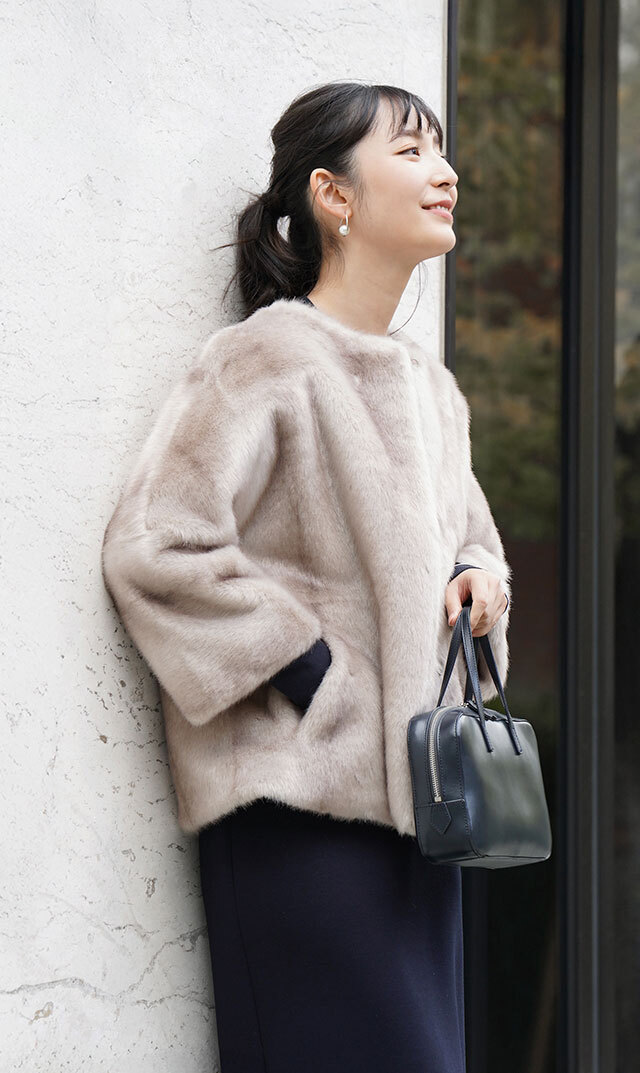 ハブレスCOLETTEファージャケット(グレー・ベージュ/黒3色展開）