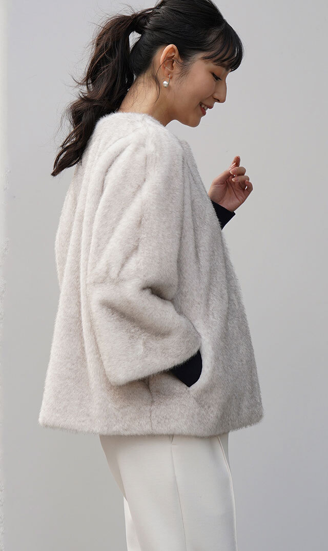 ハブレスCOLETTEファージャケット(グレー・ベージュ/黒3色展開）