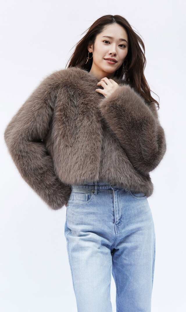 ハブレスANNAファージャケットモカ色