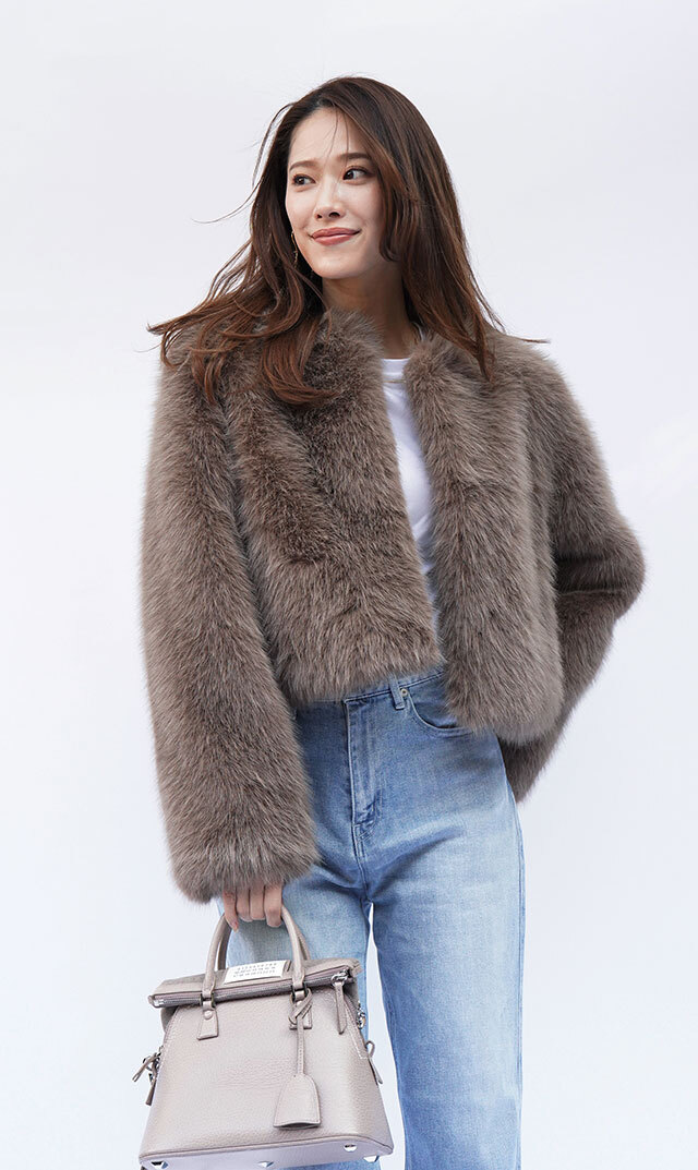 ハブレスANNAファージャケットモカ色