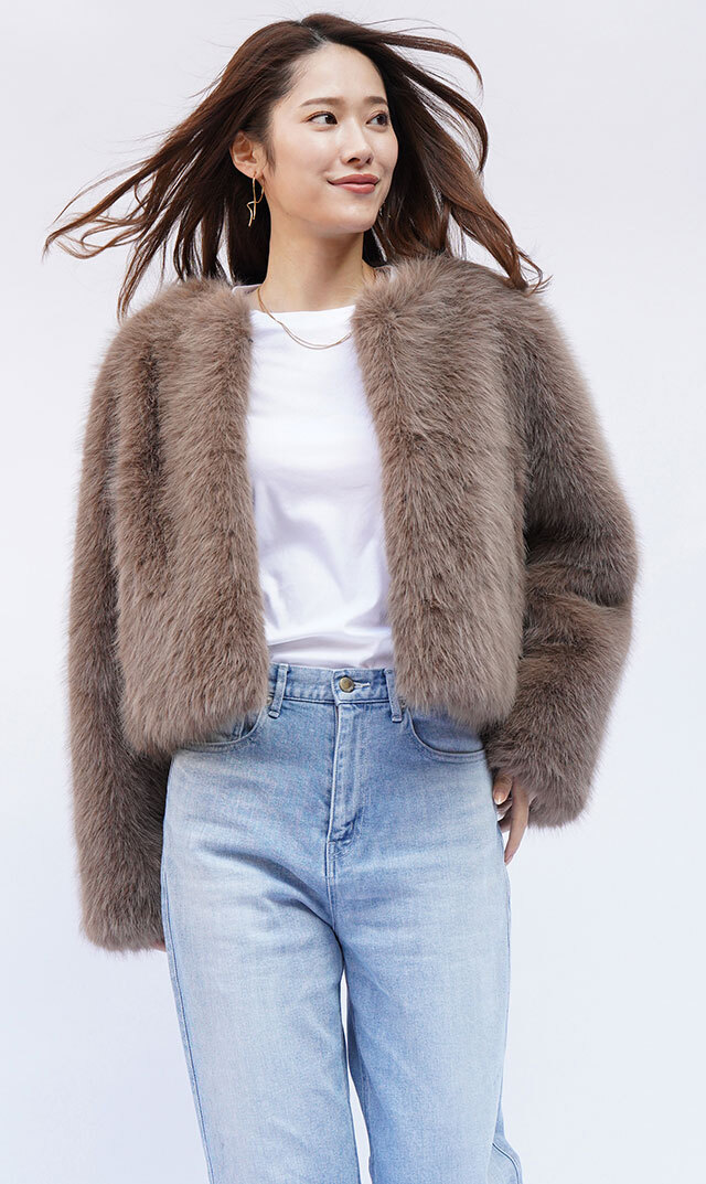 ハブレスANNAファージャケットモカ色