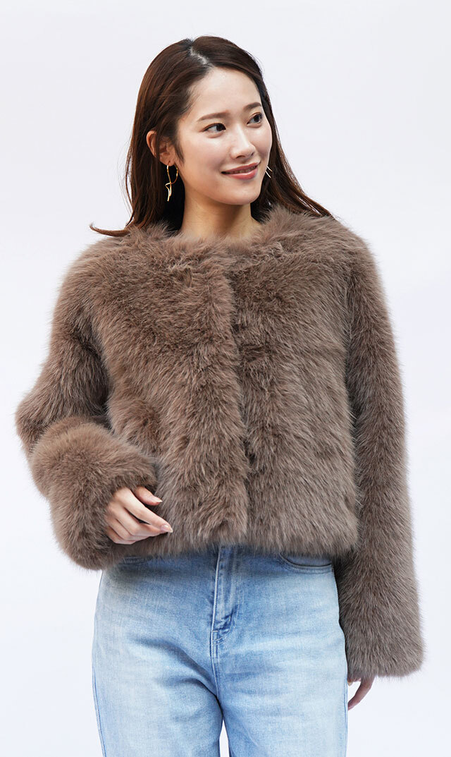 ハブレスANNAファージャケットモカ色