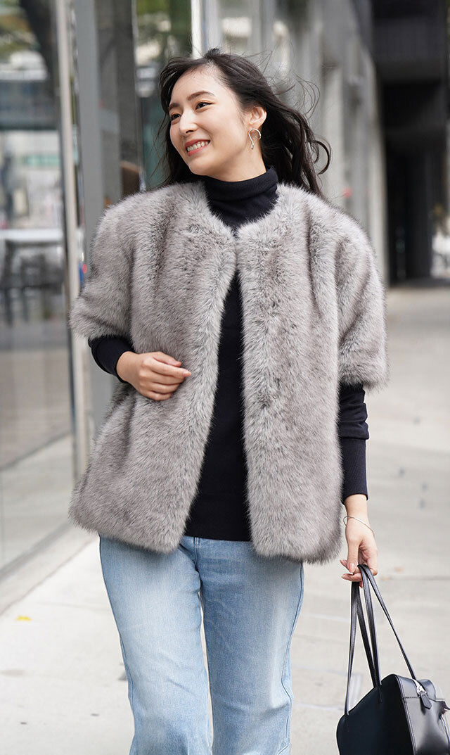 ハブレスKIKOファージャケット(グレー・黒2色展開）