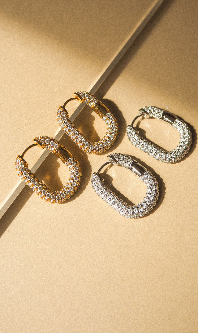 [ ※受注販売(～3/22）]【ラブ・エージェイ(LUV AJ)】PAVE CHAIN LINK HOOPS XLピアス（ゴールド/シルバー）