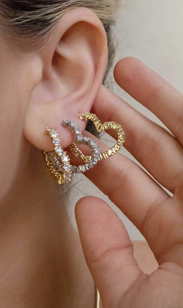 [ ※受注販売(～3/22）]【ラブ・エージェイ(LUV AJ)】DIAMOND HEART BIJOUX HOOPSピアス（ゴールド/シルバー）