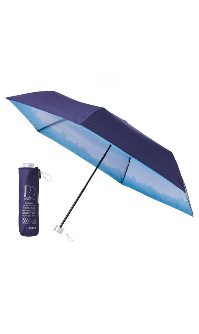 【エスタ(estaa)】ハニカム折りたたみ断熱日傘 50cmミニ（ネイビーサンライズ）