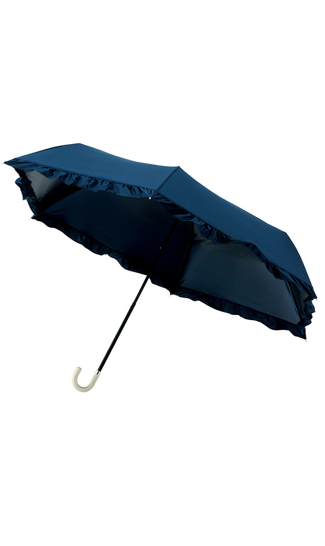 【エスタ(estaa)】パールラミネーション 折りたたみ断熱日傘 50cmミニ フリル（ディープブルー）