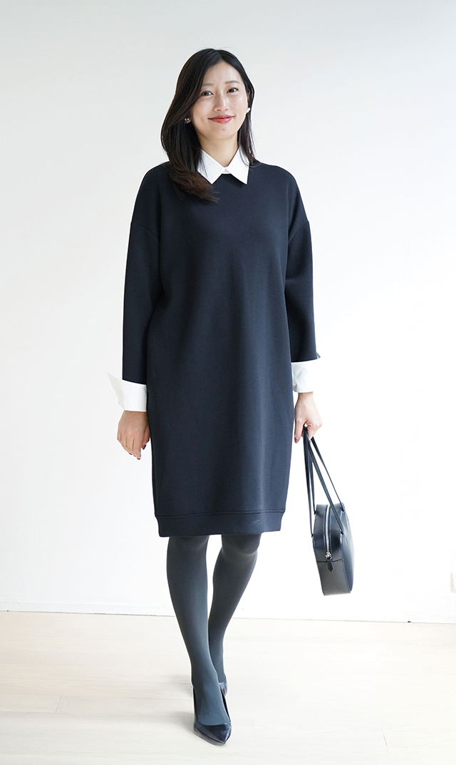 レイヤード風スウェットワンピース黒・グレー２色展開