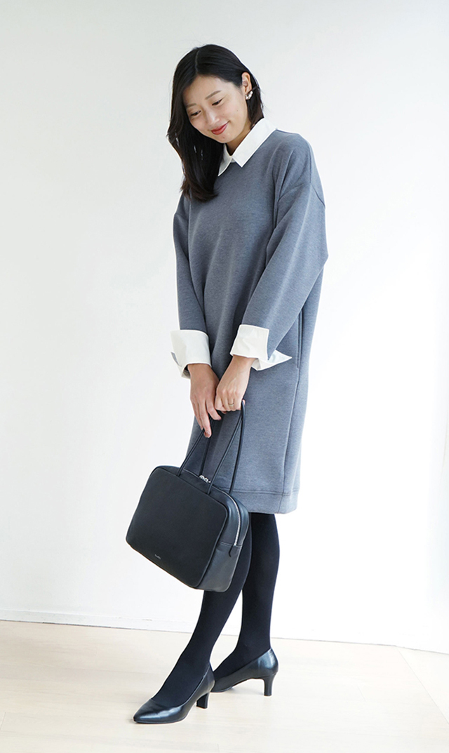 レイヤード風スウェットワンピース黒・グレー２色展開