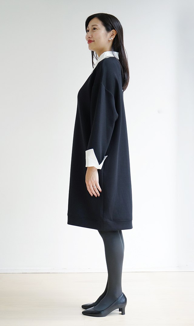 レイヤード風スウェットワンピース黒・グレー２色展開