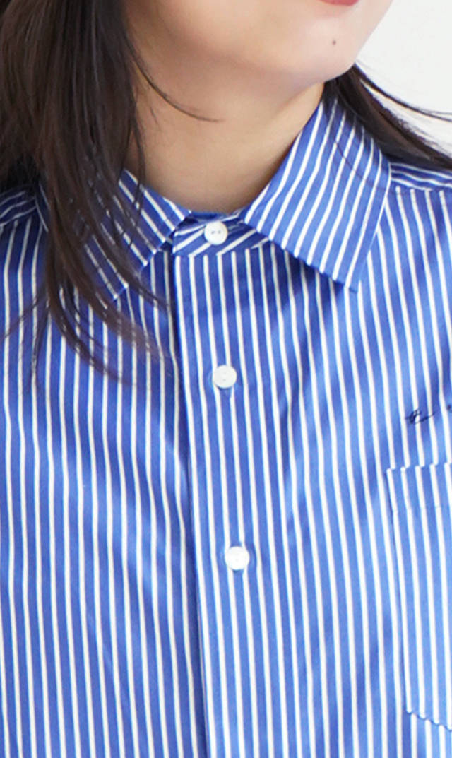 同素材のスキニータイ付きのマニッシュなストライプシャツ “ストライプ