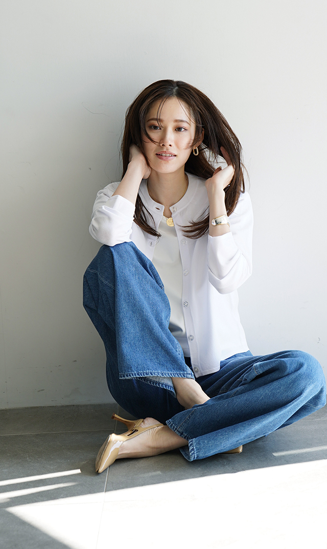 ワイドなシルエットサージデニムパンツブルー