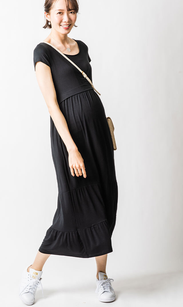 授乳機能が付いたマタニティロングワンピ