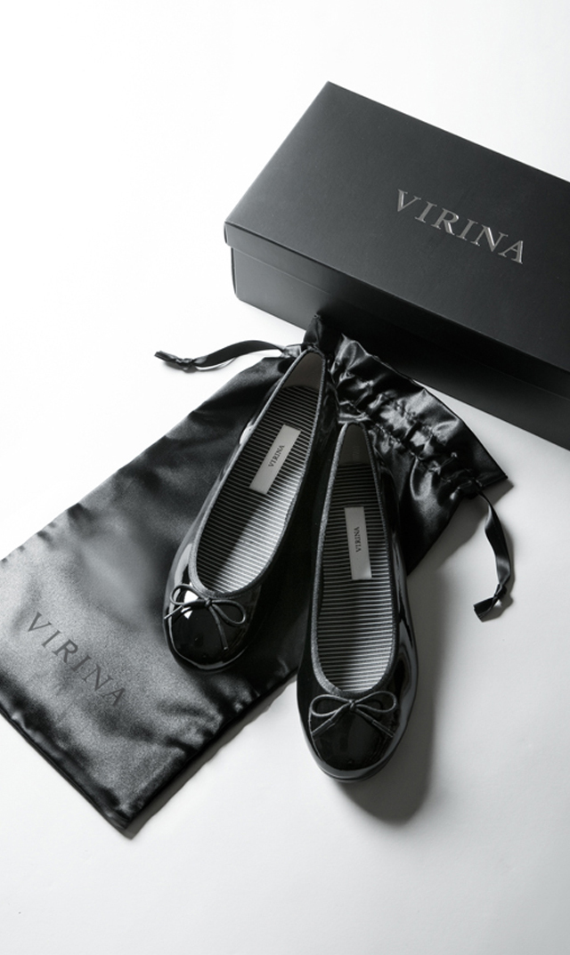 ヴィリーナ Virina 晴雨兼用エナメルバレエシューズ ブラック