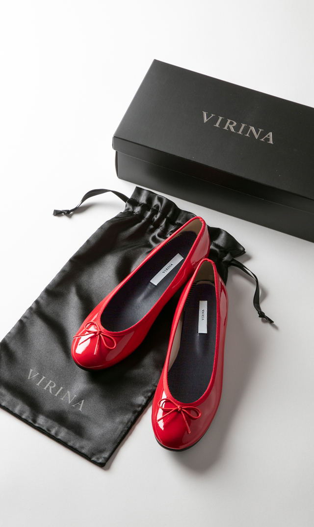 ヴィリーナ Virina 晴雨兼用エナメルバレエシューズ レッド