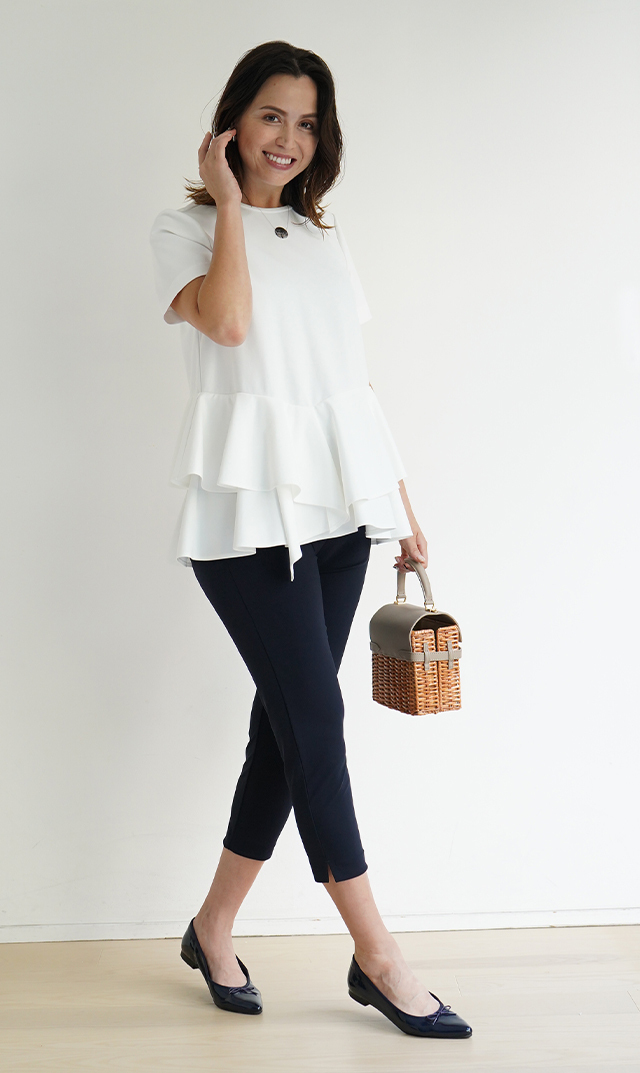 マタニティ初期から後期・産後・ノンマタニティ対応美シルエットパンツネイビー