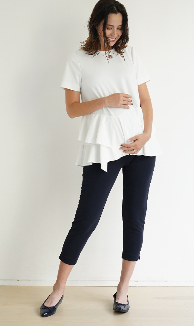 マタニティ初期から後期・産後・ノンマタニティ対応美シルエットパンツネイビー