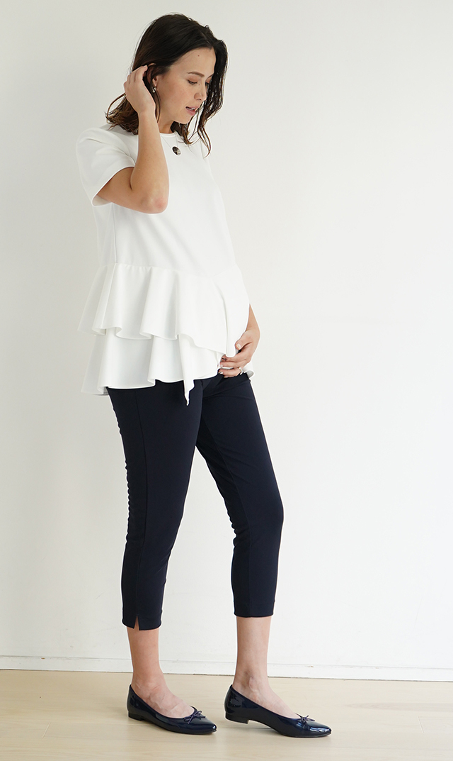 マタニティ初期から後期・産後・ノンマタニティ対応美シルエットパンツネイビー