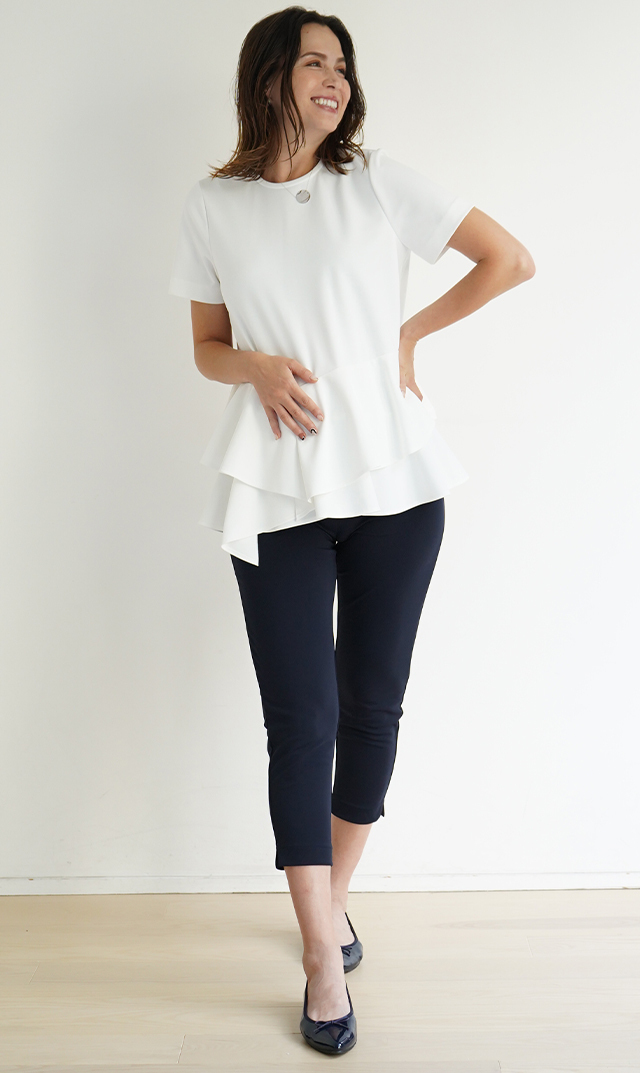 マタニティ初期から後期・産後・ノンマタニティ対応美シルエットパンツネイビー