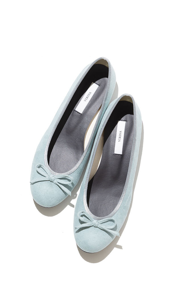 【ヴィリーナ】晴雨兼用ラウンドバレエシューズ（スエードアクアグリーン）