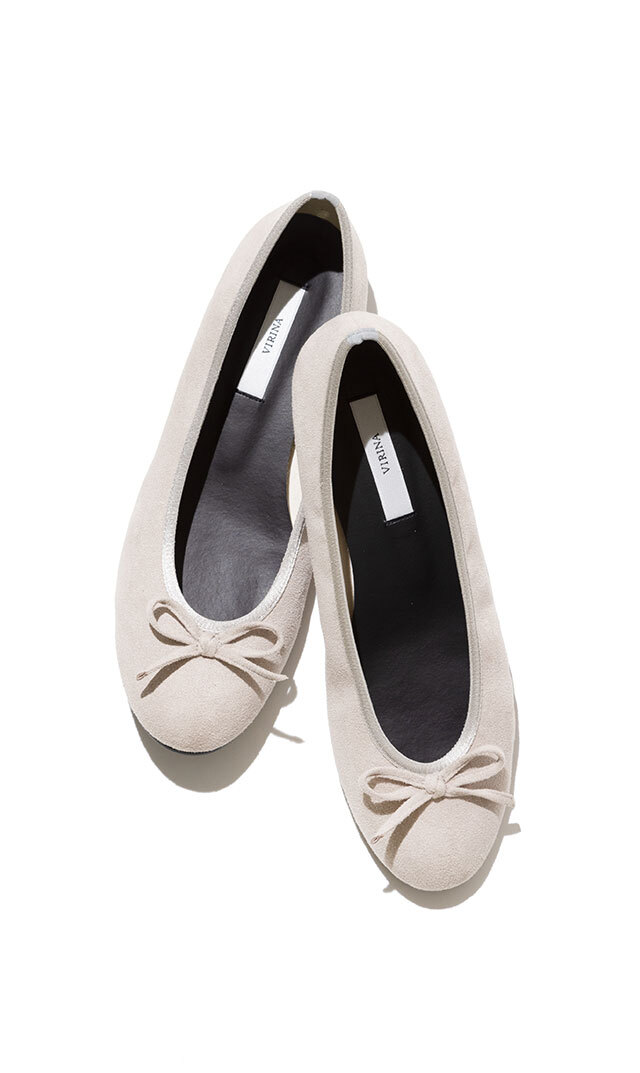 【ヴィリーナ】晴雨兼用ラウンドバレエシューズ（スエードオークベージュ）