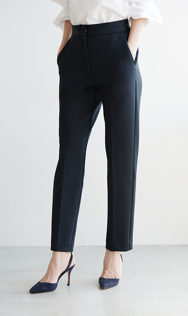 スリムストレートセンタープレスラインパンツ紺