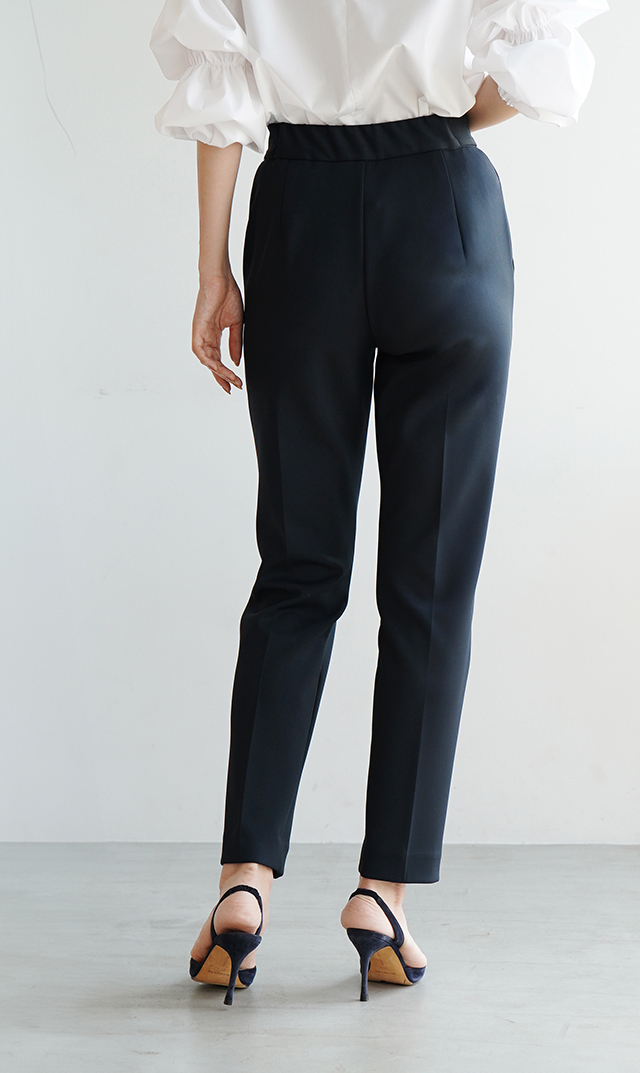 スリムストレートセンタープレスラインパンツ紺