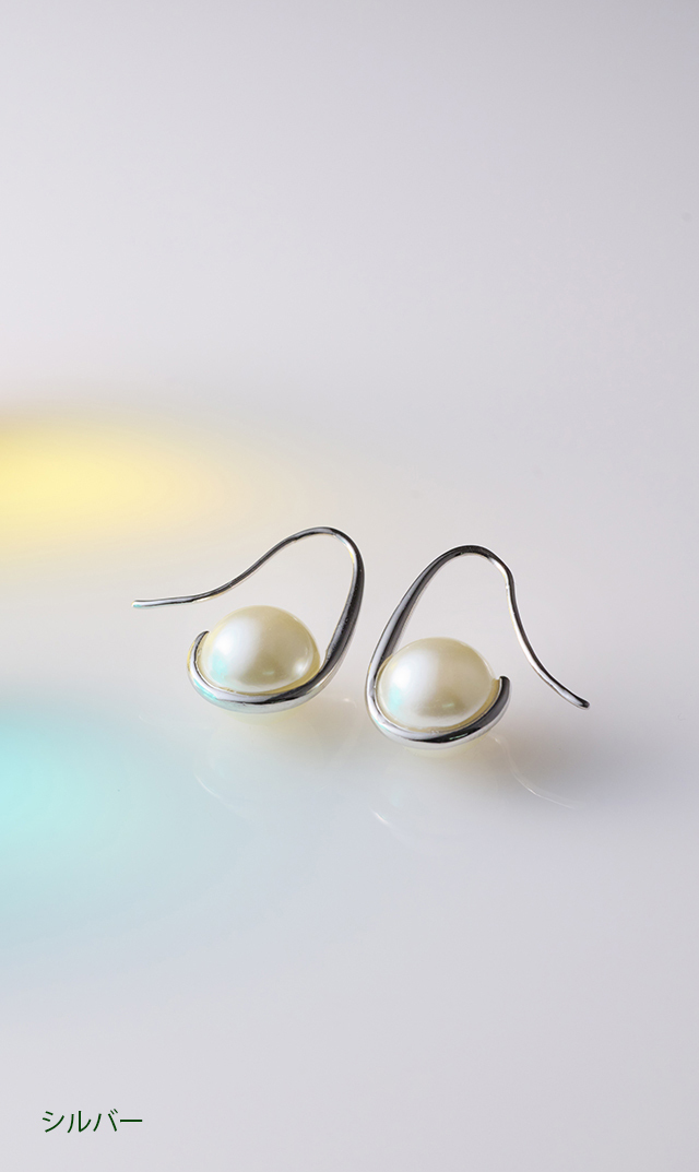 フープデザインパールピアスシルバーゴールド