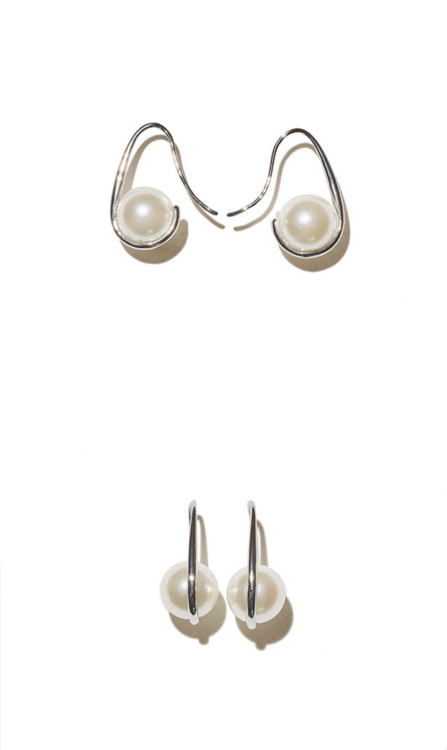 フープデザインパールピアスシルバーゴールド