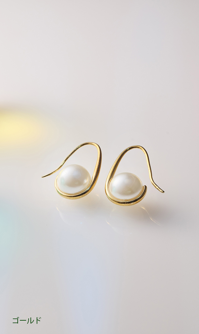 フープデザインパールピアスシルバーゴールド