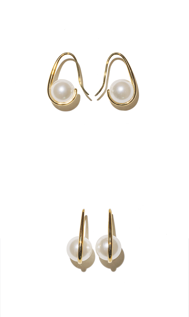 フープデザインパールピアスシルバーゴールド