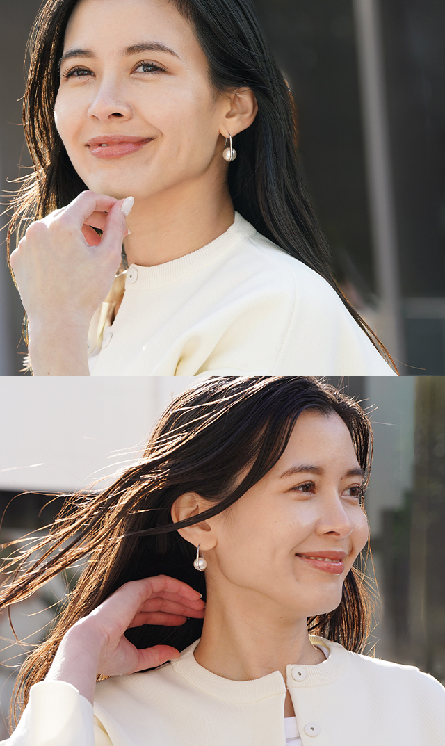 フープデザインパールピアスシルバーゴールド